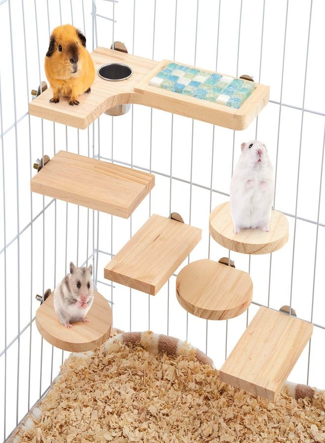 DoubleFill Set of 9 Wooden Hamster Cage Platform Chinchilla Ledges and L Shaped Round Hole Rat Cage Accessories with Cooling Standing Board Food Cup for Squirrel Gerbil Guinea Pig Small Animal - Image 1
